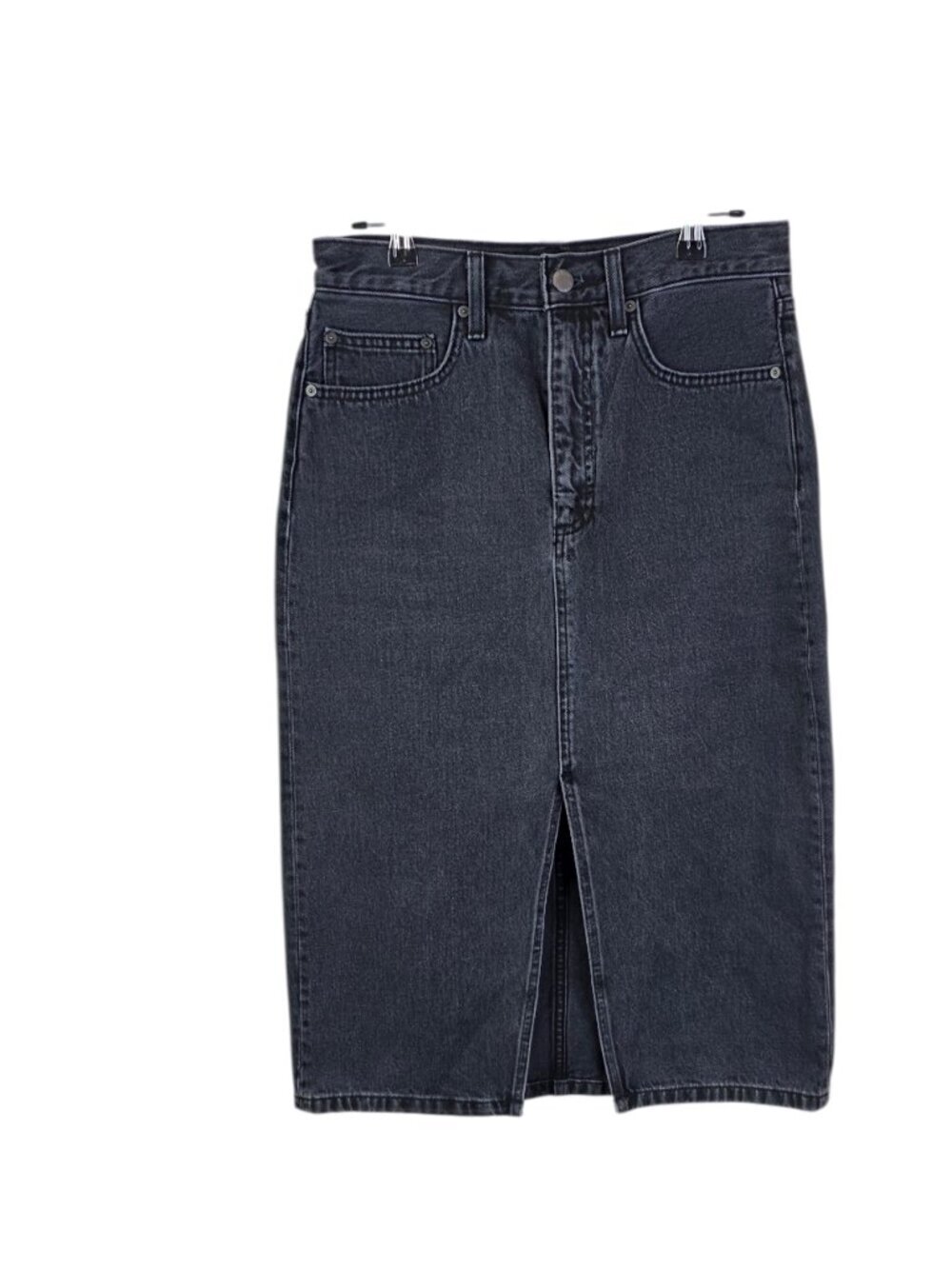 Aritzia Denim Forum The 90's Halle Skirt, High Rise, Denim Midi, Slit, Size 27